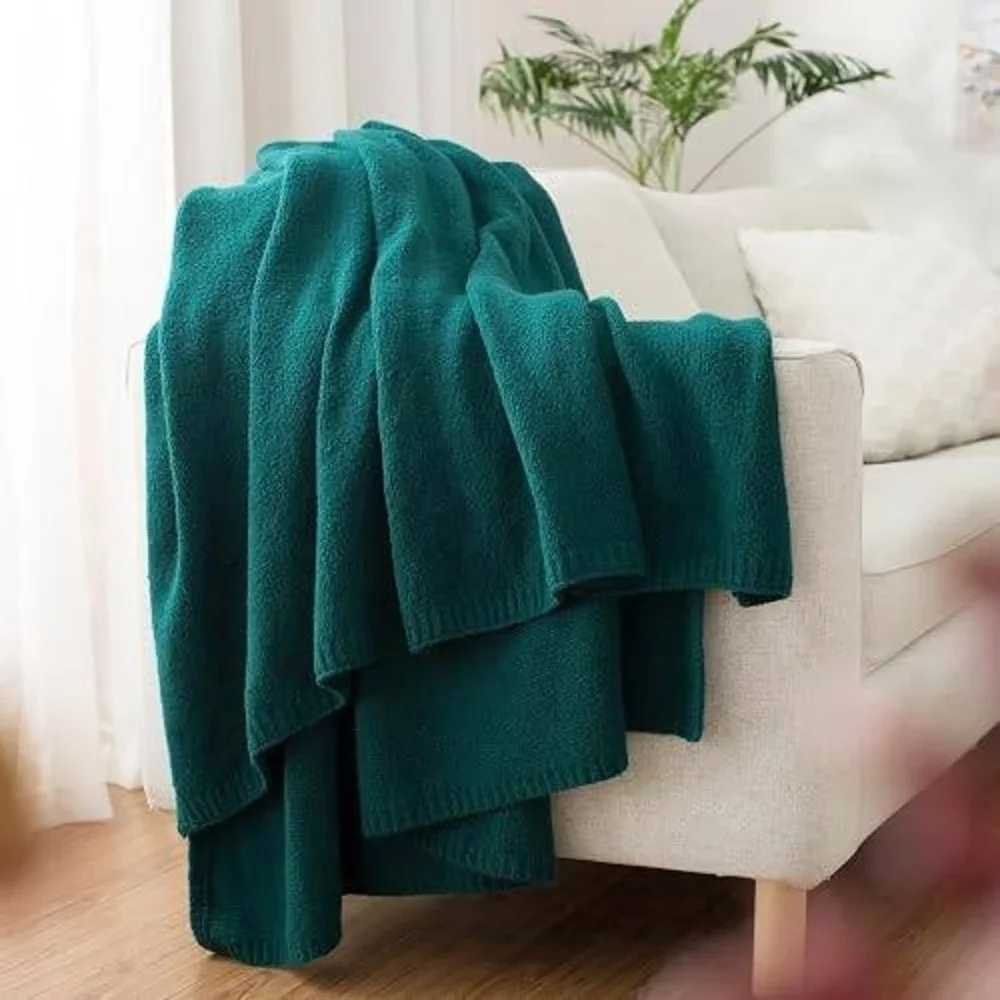 Carriediosa Wool Blend Knit Throw Blanket 50% Recycled Poly 60x80-Dark Teal/New